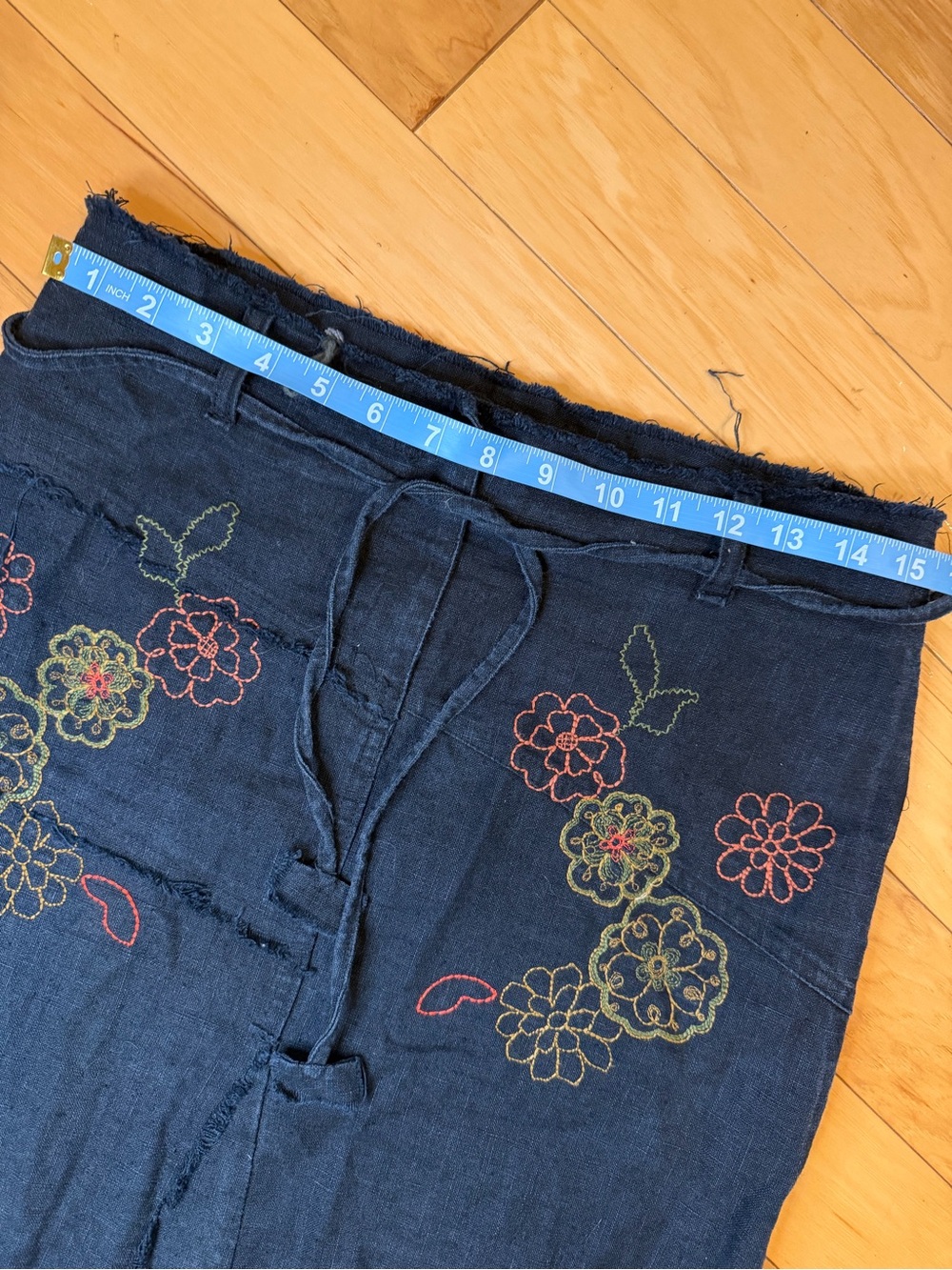 Embroidered Navy A-Line Midi Skirt with Drawstring Waist - Picture 9 of 12